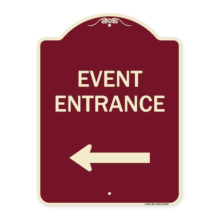 Signmission N Event Entrance With Left Arrow Heavy-Gauge Aluminum Architectural Sign, 24" H, BU-1824-23865 A-DES-BU-1824-23865